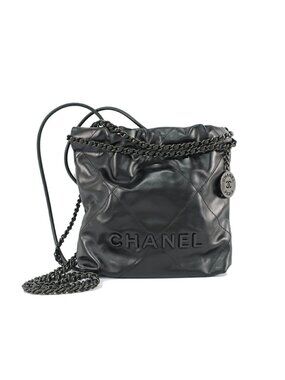 Chanel Ten 22 Mini 2-Way Chain Shoulder Bag Gray Black